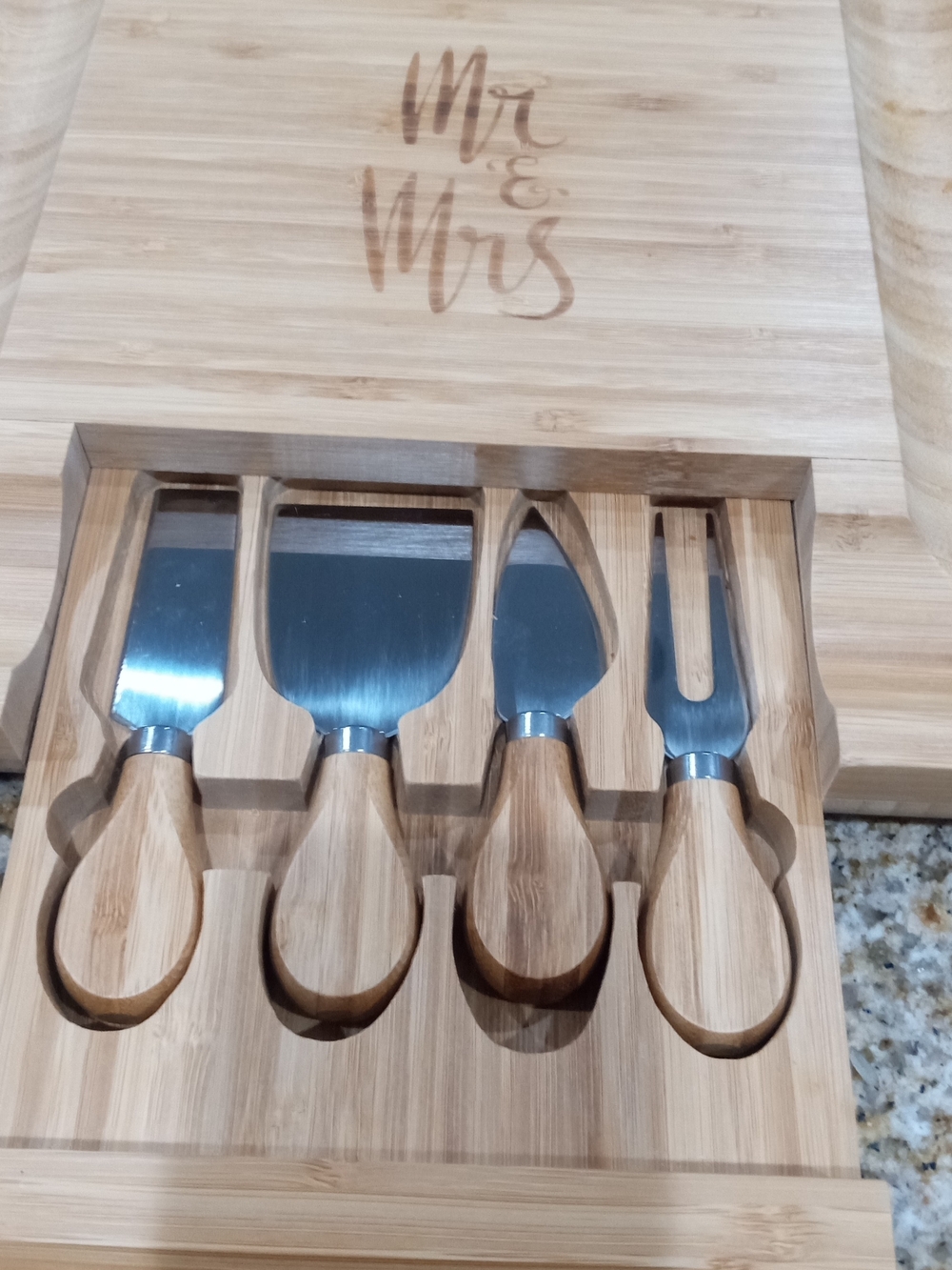 Engraved Bamboo Cheese Knife Set - Natural Bamboo